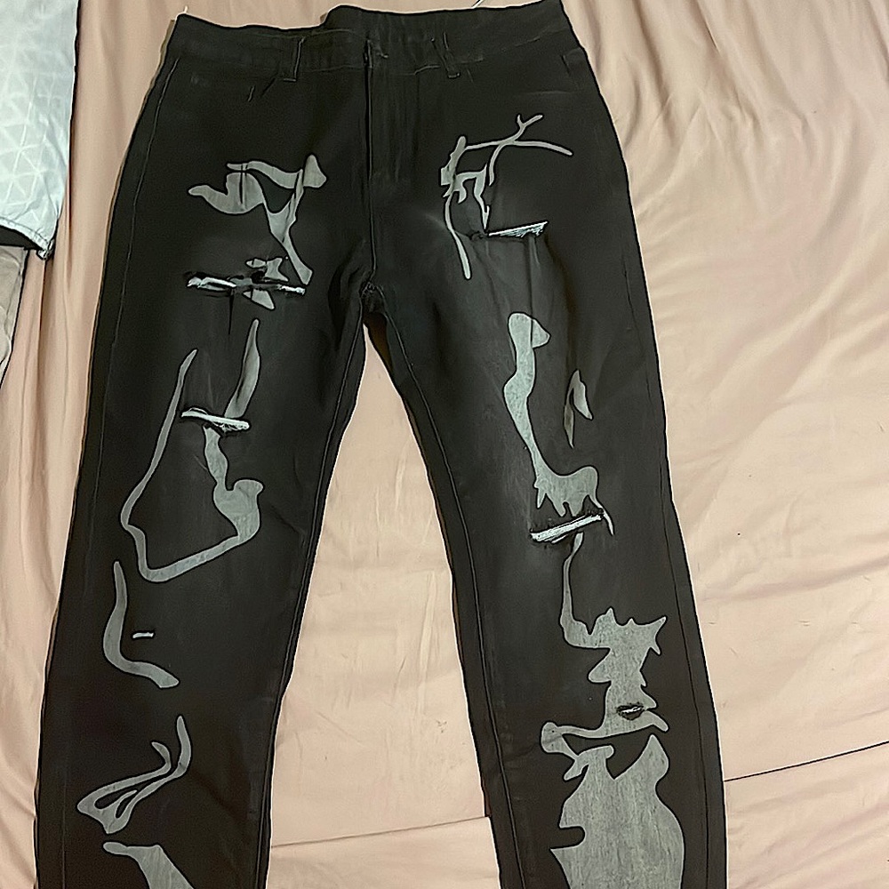 High waisted, Graphic print, ripped, skinny jeans, Plus size 14W